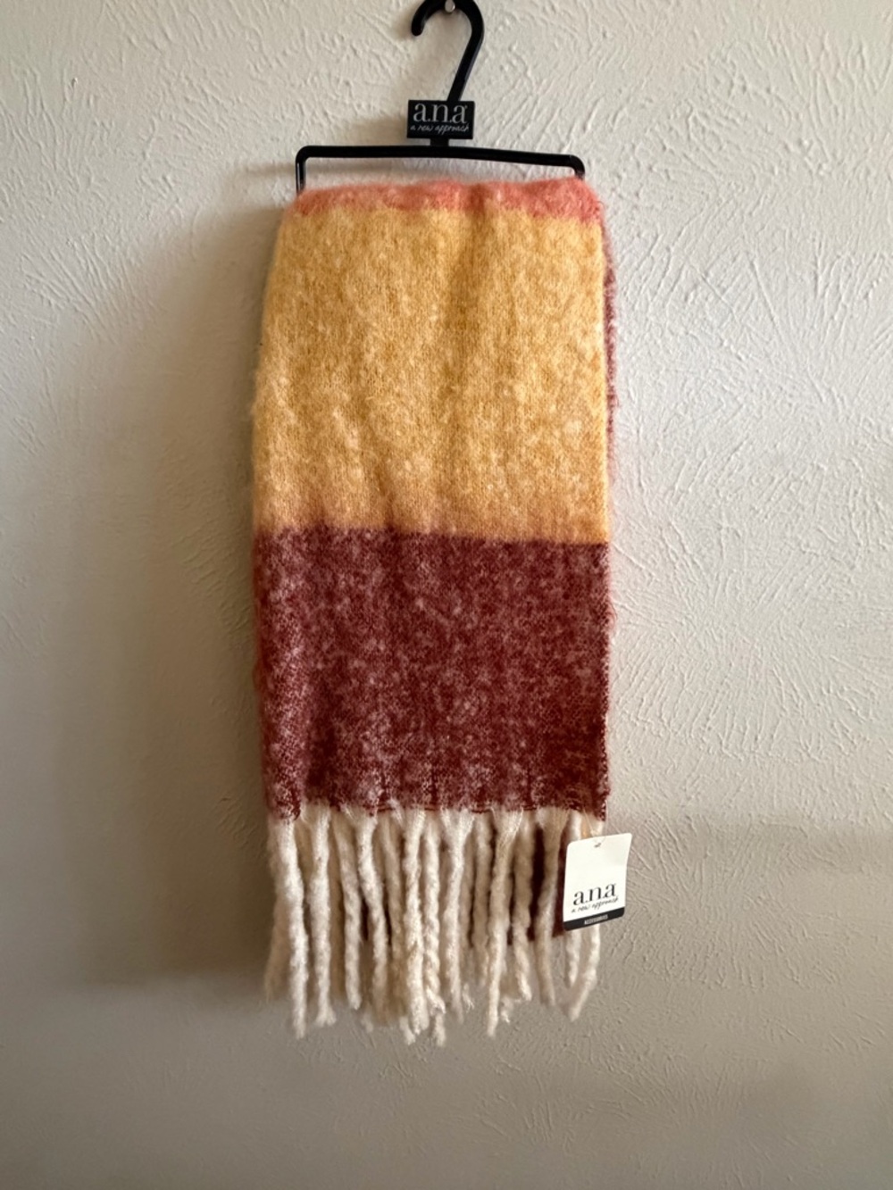 a.n.a Two-Tone Yellow and Rust Fringe Scarf